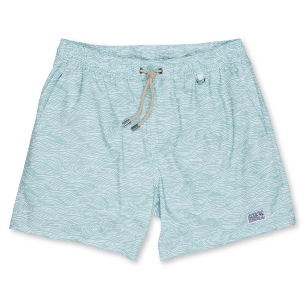 Baja Llama Roll Tides Swim Trunks Medium 6.5" Fern Green Beach Coastal Surf EUC